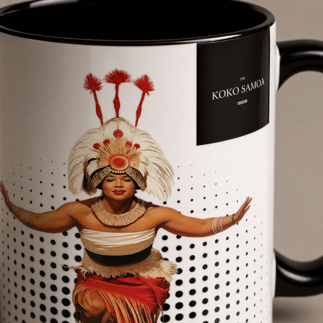 LimaLuxe™ 325ml Taupou mug by Prima Printing featuring cultural design, ceramic mug with Polynesian-inspired artwork.