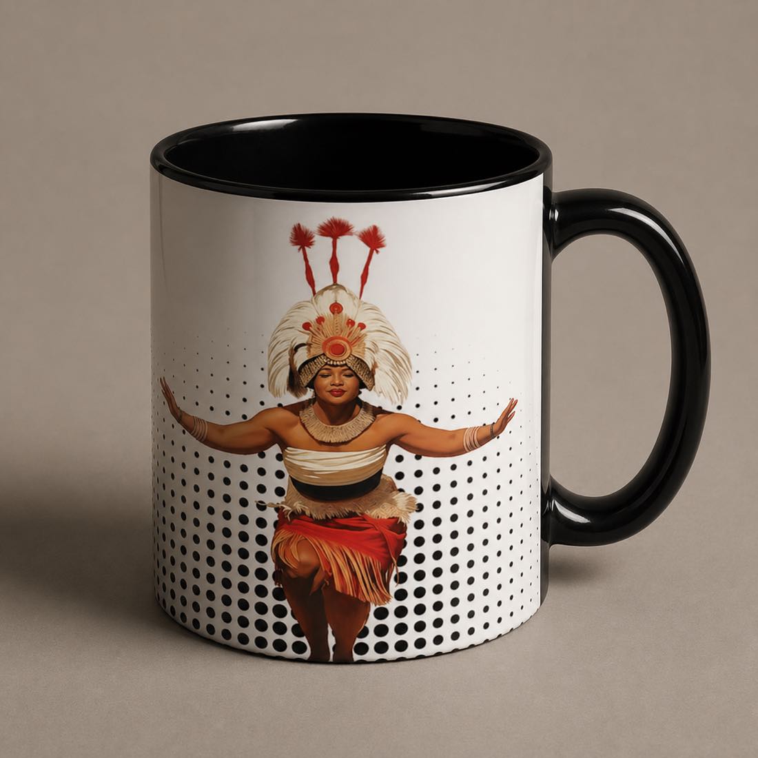 Prima Printing LimaLuxe™ 325ml Taupou mug featuring traditional Samoan Koko design with vibrant colors and cultural artwork.