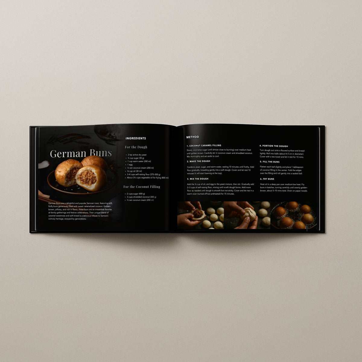 Hardcover cookbook titled Samoan Delights with 24 Samoan recipes, published by Lulu Direct, featuring traditional Samoan cuisine.