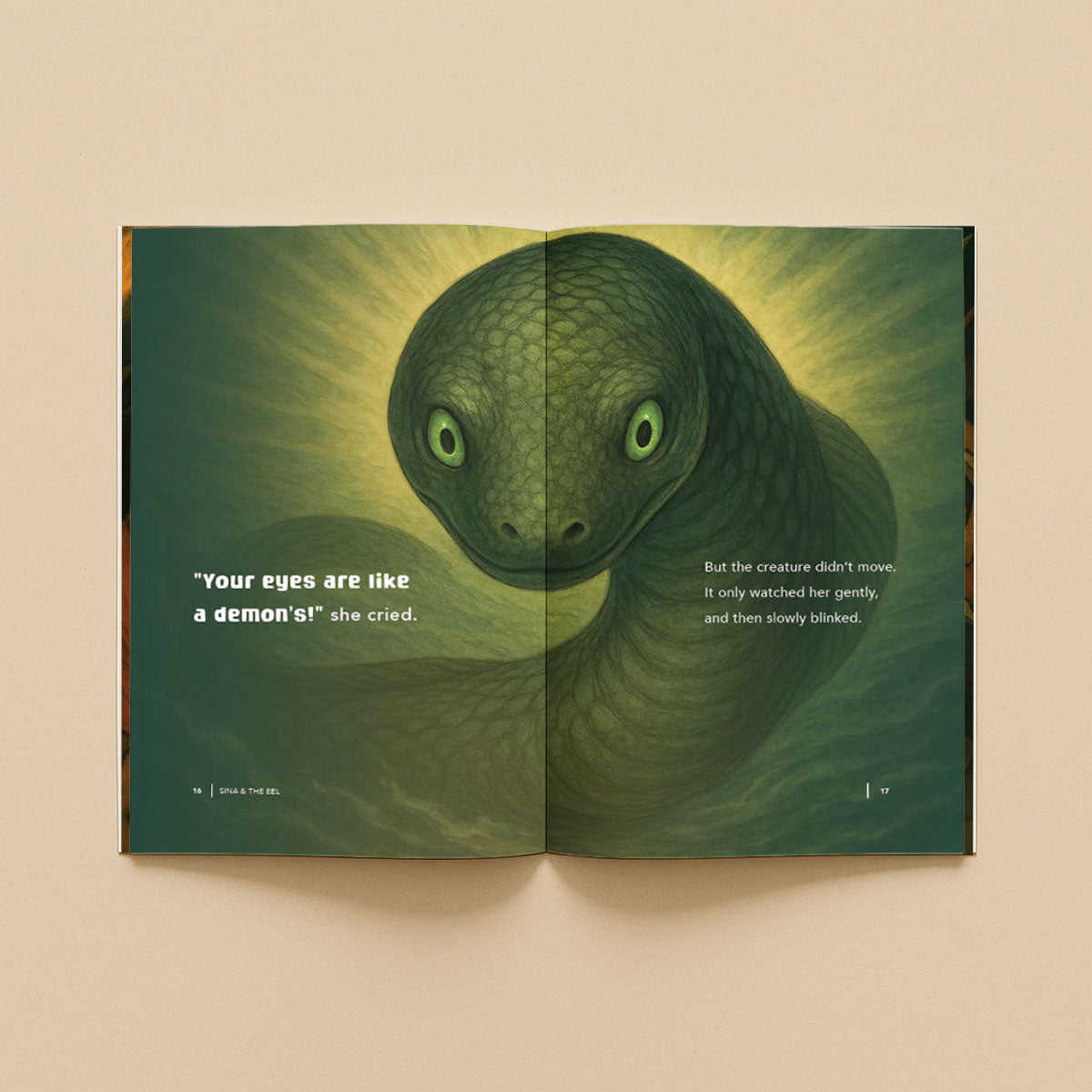 Softcover book titled "Sina & The Eel" by Lulu Direct, featuring colorful cover art and illustrations.
