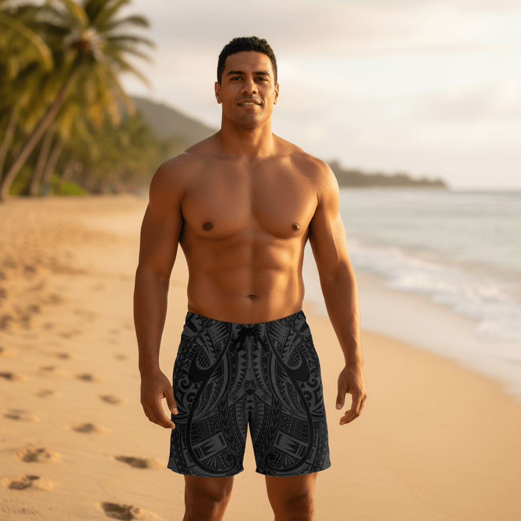 Men's Warrior board shorts featuring bold tropical print, designed for comfort and style in AU/NZ.