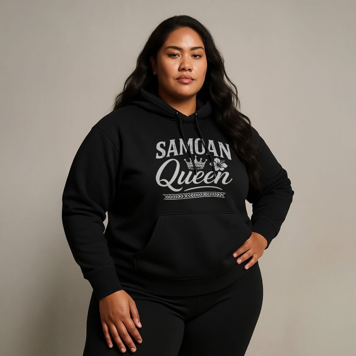 Dark heather IslandHeavy™ hoodie in 2XL-5XL with Samoan Queen design, featuring bold graphics and comfortable fit.