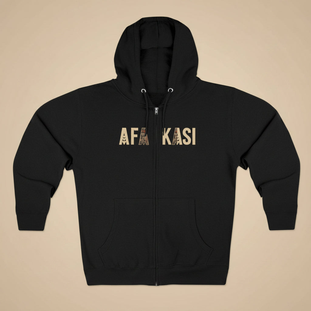 Black unisex zip hoodie, featuring a comfortable fit and casual style, perfect for everyday wear.