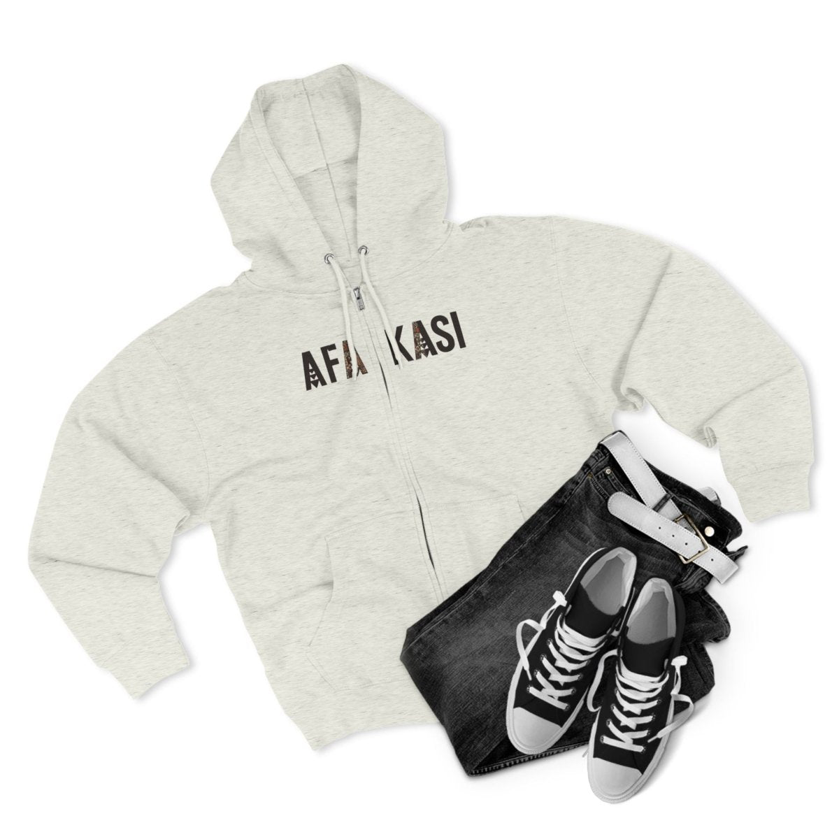 Unisex black zip hoodie by Monster Digital featuring AFAKASI design, perfect for casual wear in AU, NZ, and USA.