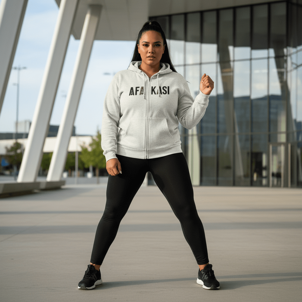 Unisex black zip hoodie by Monster Digital featuring AFAKASI design, suitable for AU, NZ, and USA markets.