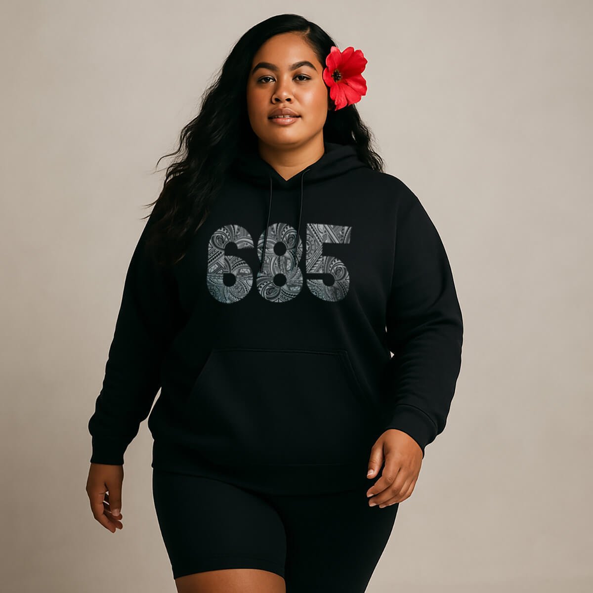 White IslandHeavy™ hoodie in plus sizes 2XL to 5XL, featuring a graphic design on the front.
