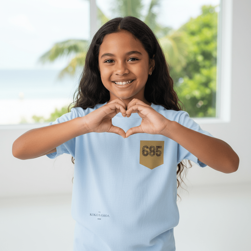 Kids unisex navy T-shirt with monster digital print and 685 pocket design, made by The Print Bar for AU/NZ markets.