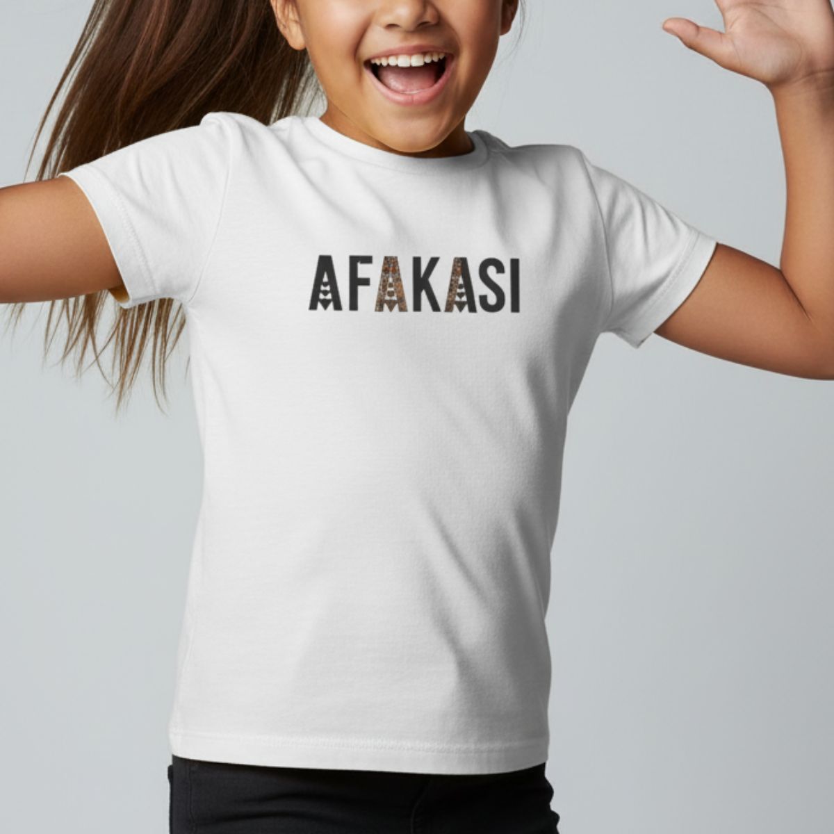 Kids unisex Afakasi navy T-shirt from The Print Bar featuring a colorful monster digital print, suitable for children.