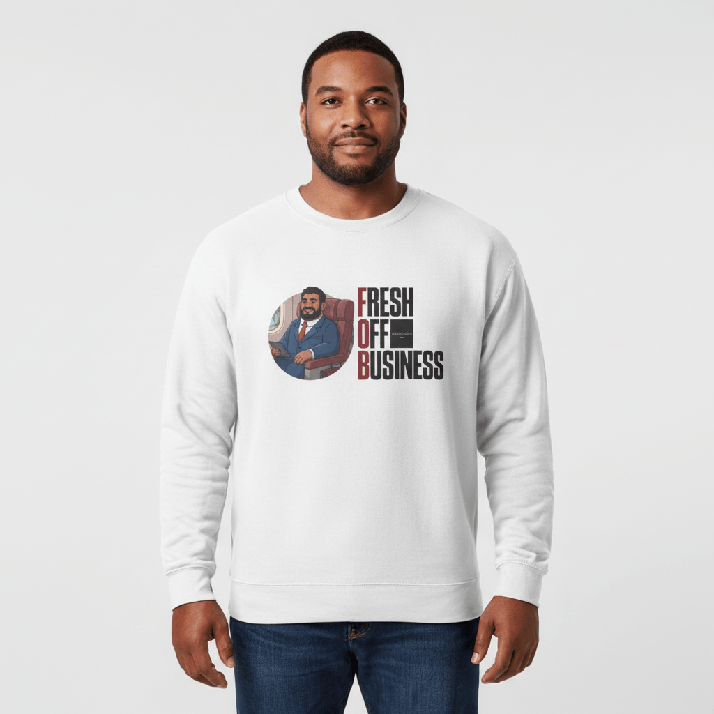 Unisex heavy sweatshirt featuring personalized "Fresh Off Business" design in ash color.