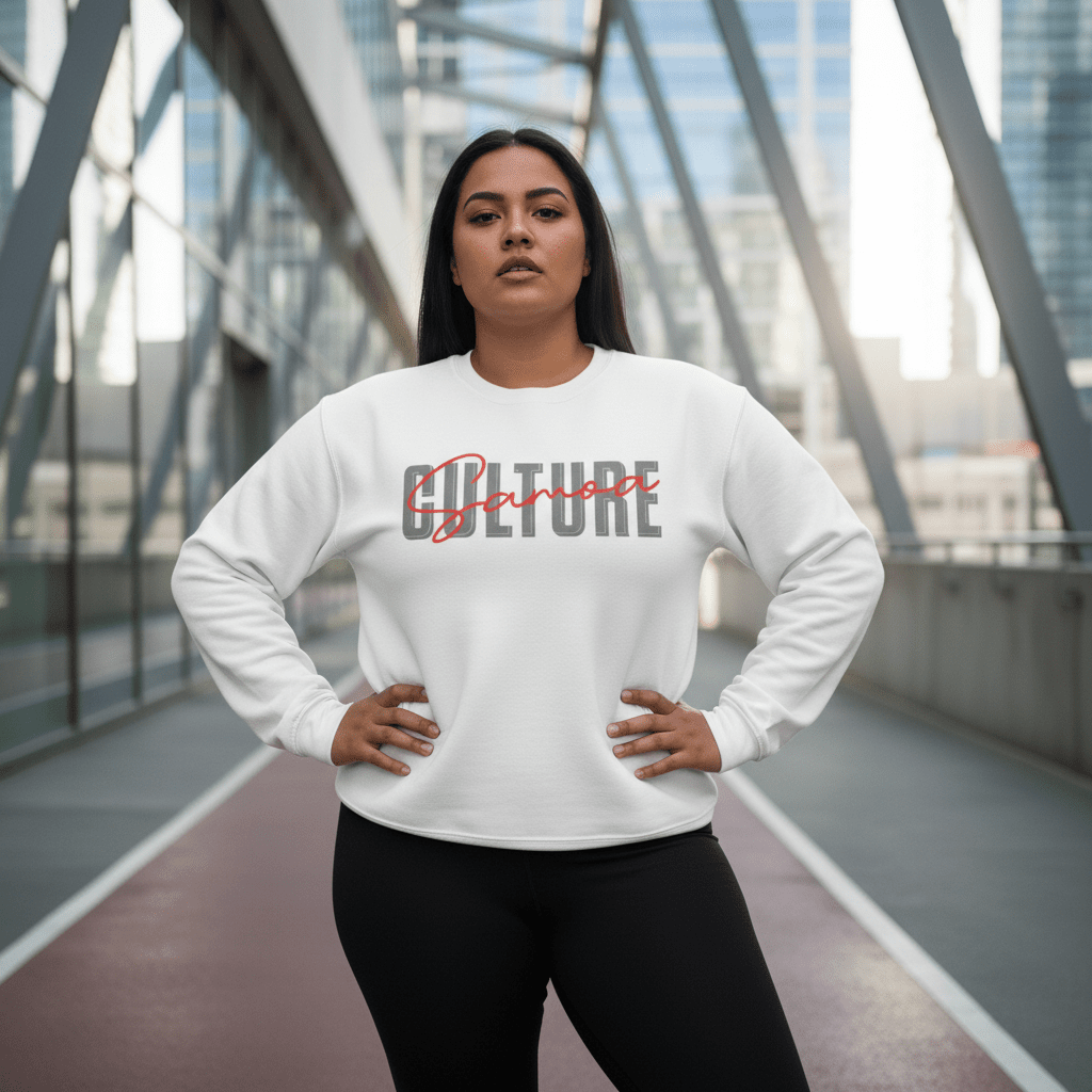 Unisex heavy sweatshirt with Samoan culture design, personalized, in ash color, featuring digital monster artwork.