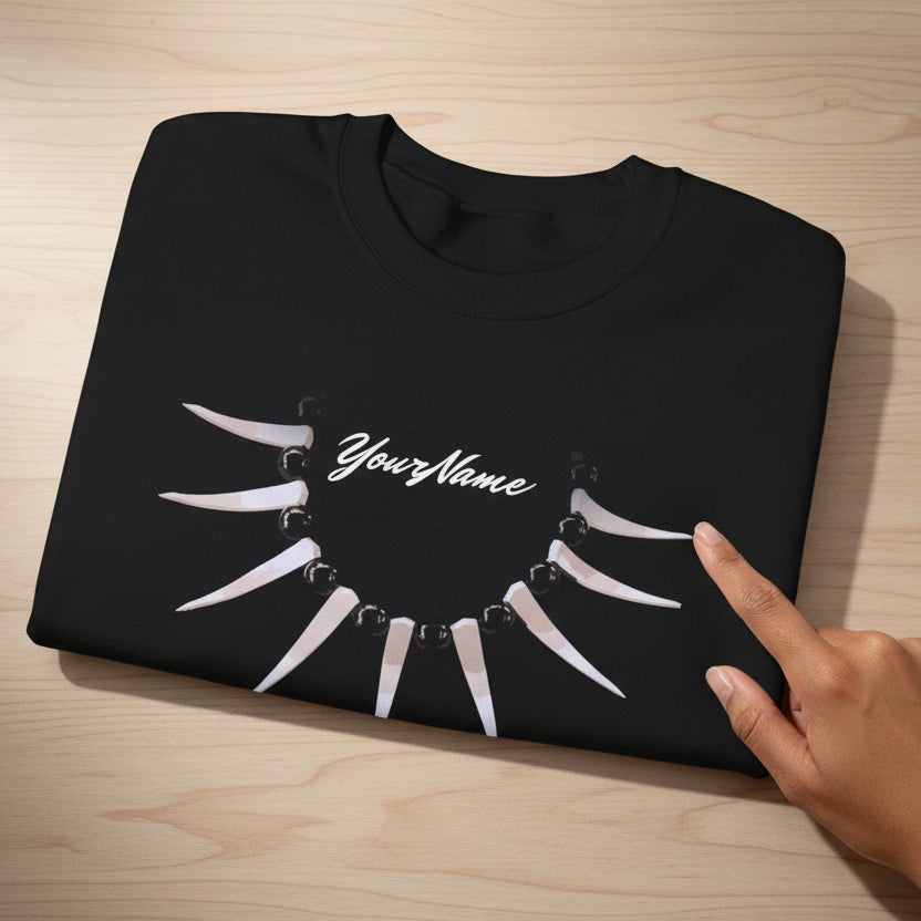 Black unisex heavy sweatshirt by Monster Digital featuring personalized Ula Nifo design, ideal for casual wear.