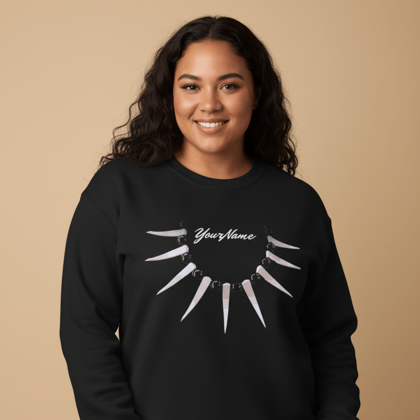 Black unisex heavy sweatshirt from Monster Digital featuring personalized Ula Nifo design, ideal for casual wear.