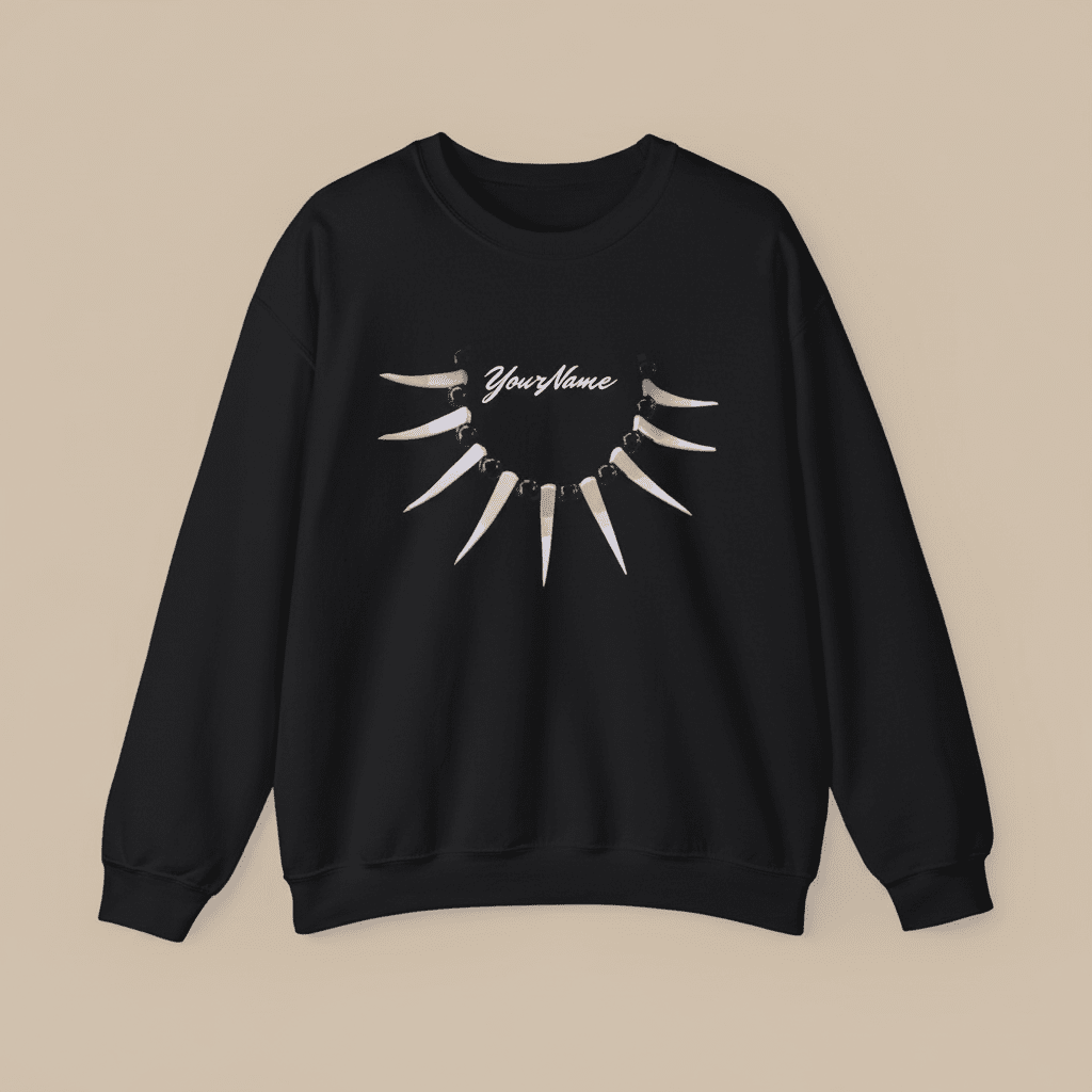 Unisex heavy black sweatshirt by Monster Digital featuring personalized Ula Nifo design, casual and comfortable for everyday wear.