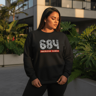 Dark heather unisex heavy sweatshirt with American Samoa 684 personalized, featuring a digital monster graphic.