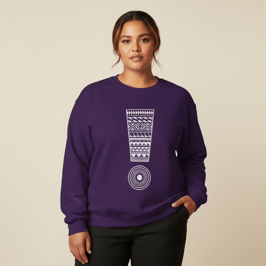 Unisex heavy sweatshirt with personalized "Exclaim" design in dark heather color.