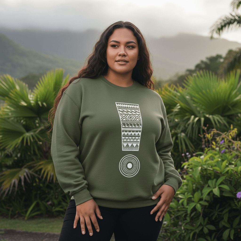 Dark heather unisex heavy sweatshirt featuring personalized "Exclaim" design, ideal for casual wear.