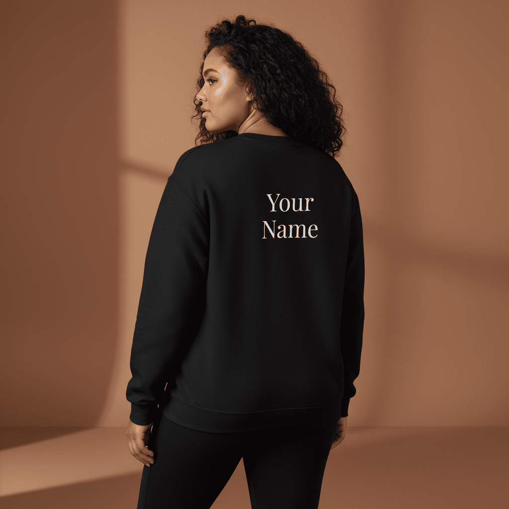 Unisex heavy sweatshirt in dark heather with personalized "Exclaim" design, suitable for casual wear.