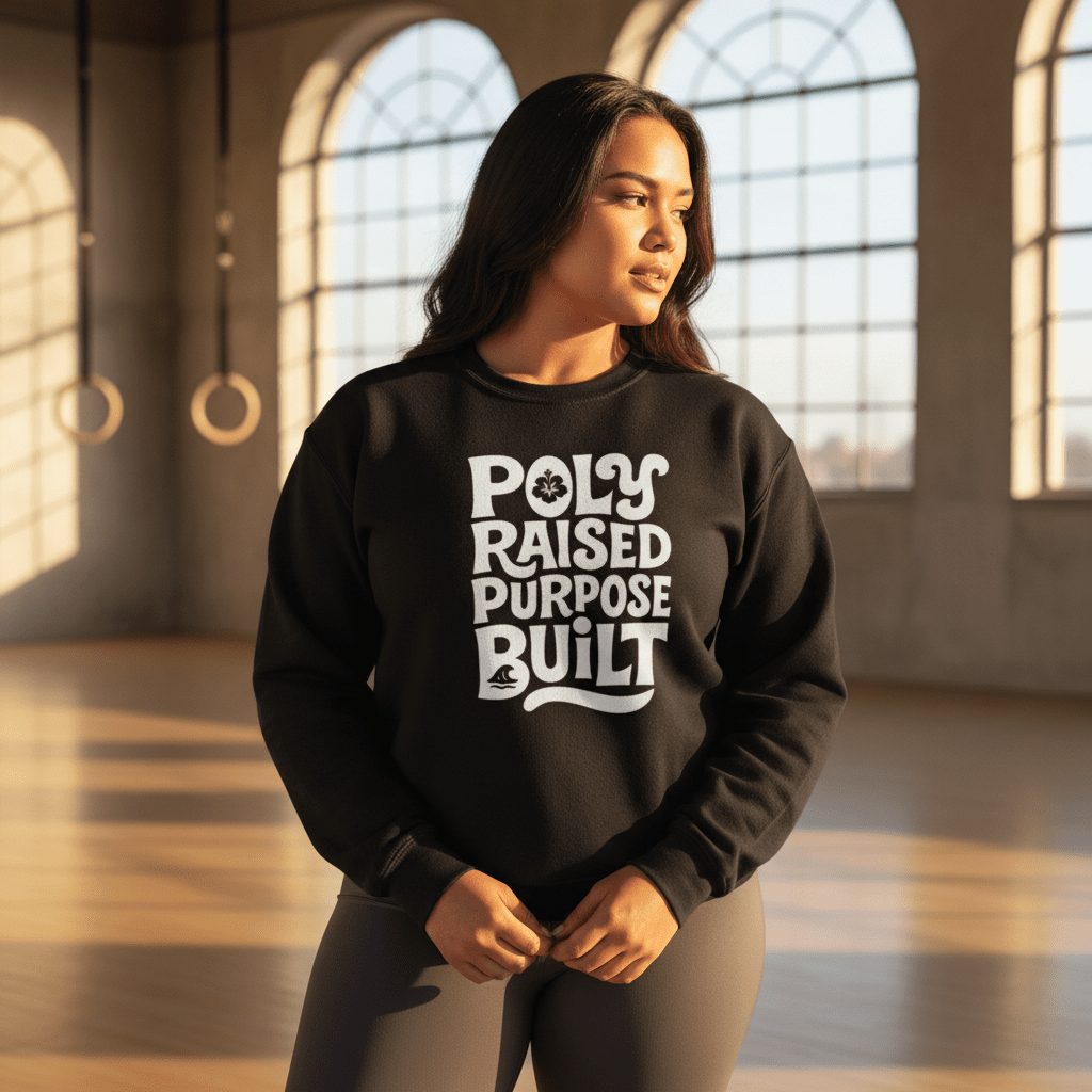 Unisex heavy sweatshirt in dark heather with poly raised design, personalized USA-themed apparel.