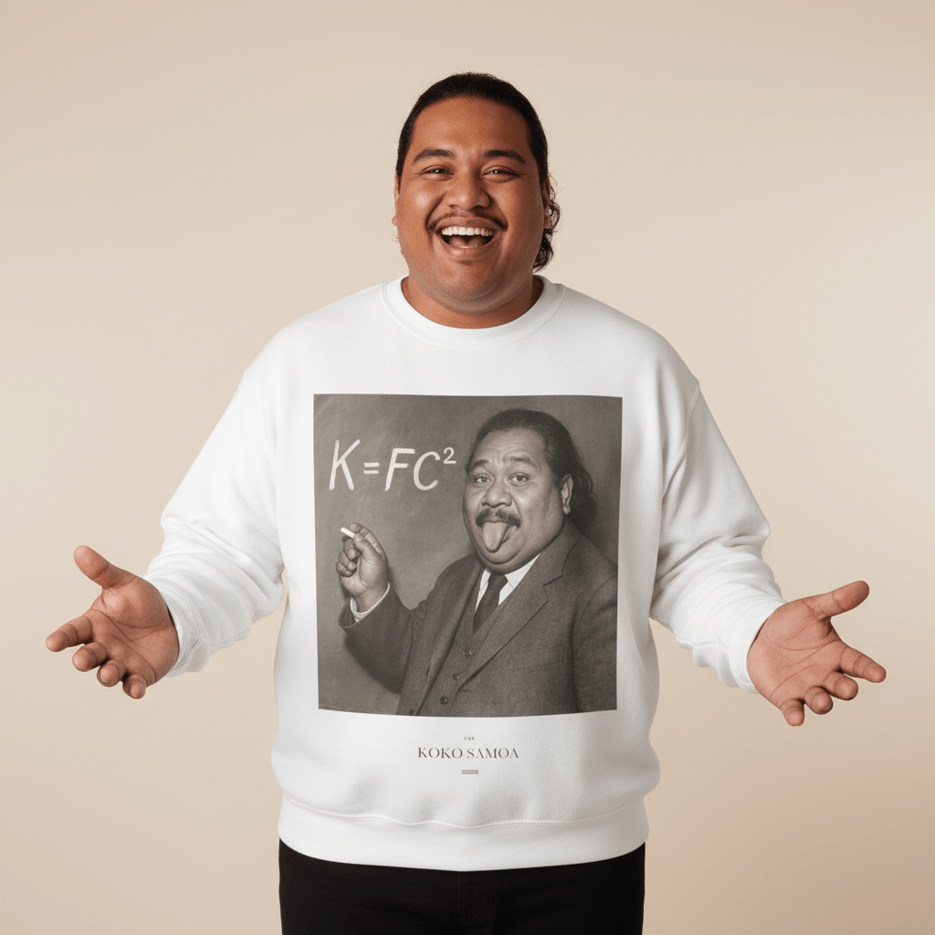 White unisex heavy sweatshirt by The Print Bar featuring monster digital print, perfect for casual wear and personalized style.