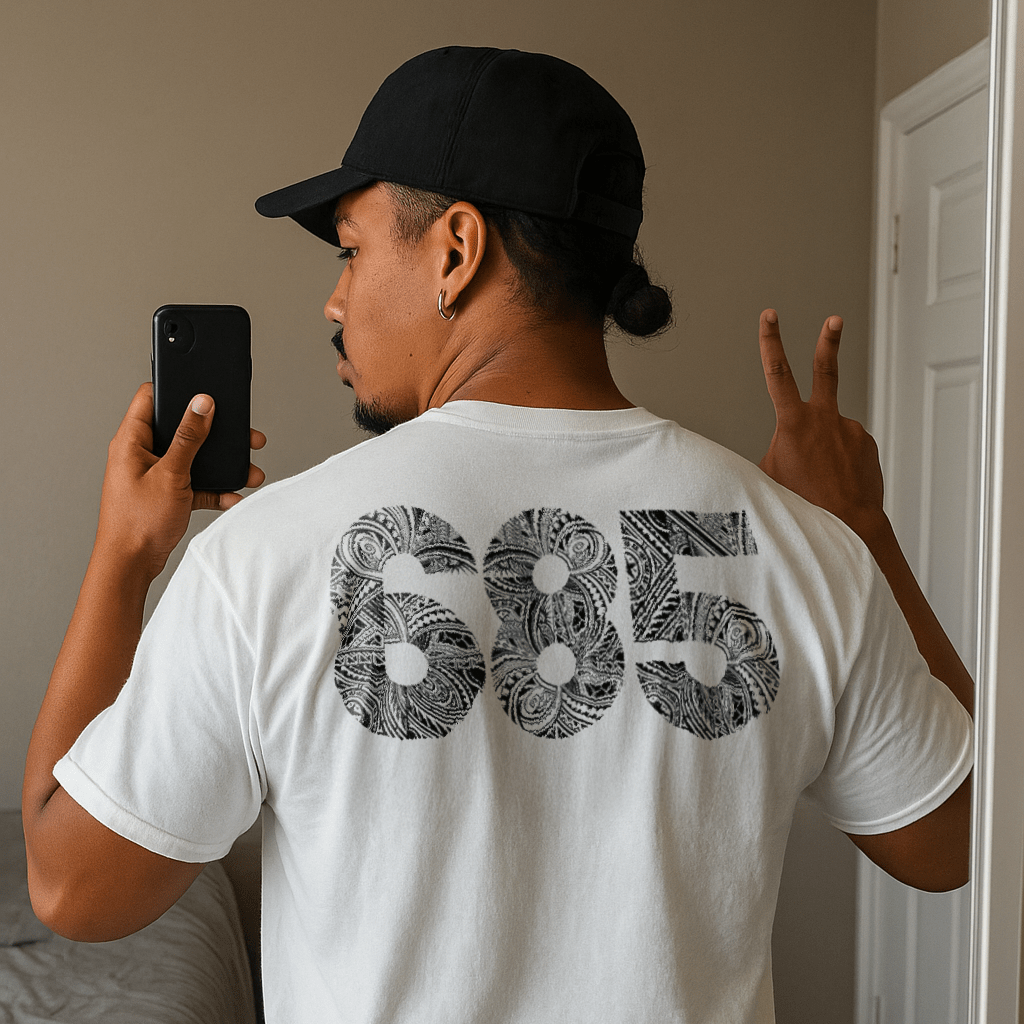 Black soft unisex tee with the 685 print, The Koko Samoa