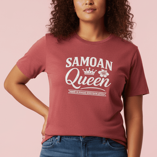 Black unisex Samoan Queen T-shirt by The Print Bar featuring soft fabric and digital print design.
