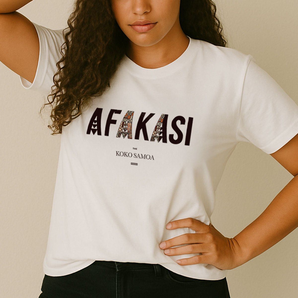 White unisex soft T-shirt featuring the Afakasi USA design with a comfortable fit and smooth fabric.