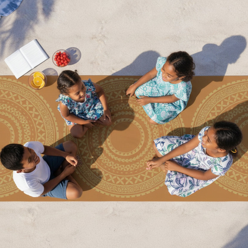 Golden Sun multipurpose Lavalava, polyester fabric, 38 x 81 inches, versatile Hawaiian wrap.