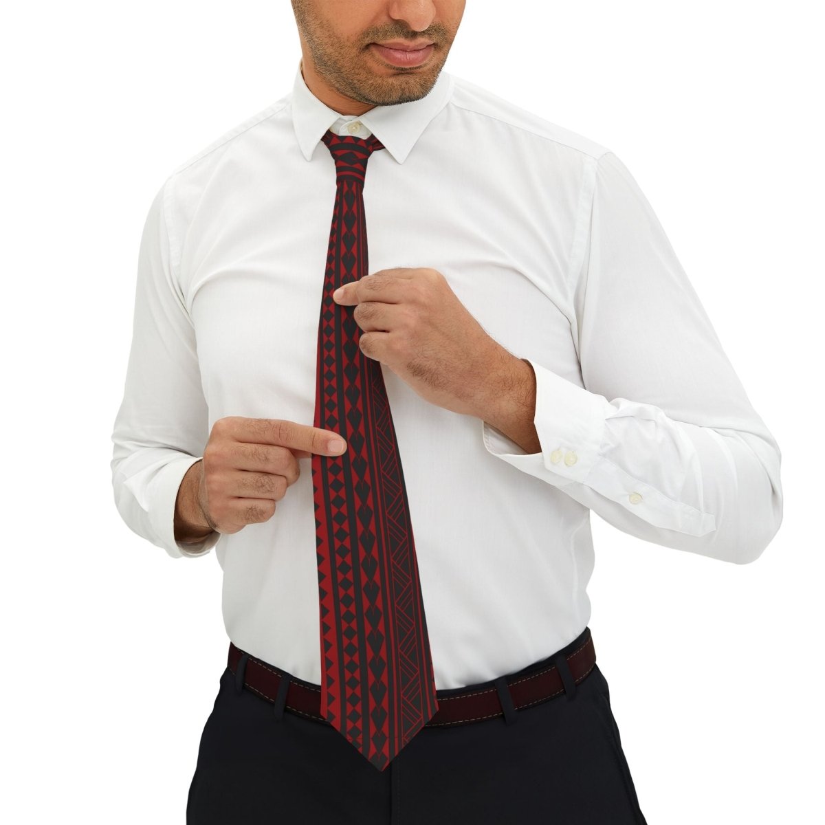 Red Warrior necktie by MWW on Demand, stylish one-size men's necktie featuring a bold red design for AU, NZ, and USA.