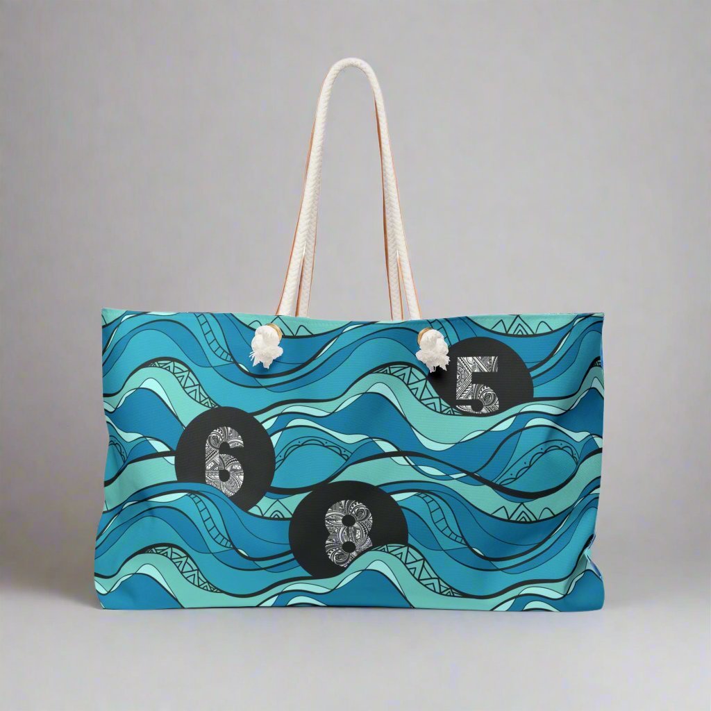 Weekender Bag in Ocean Wave pattern, 24x13 inches, designed for travel and weekend trips.