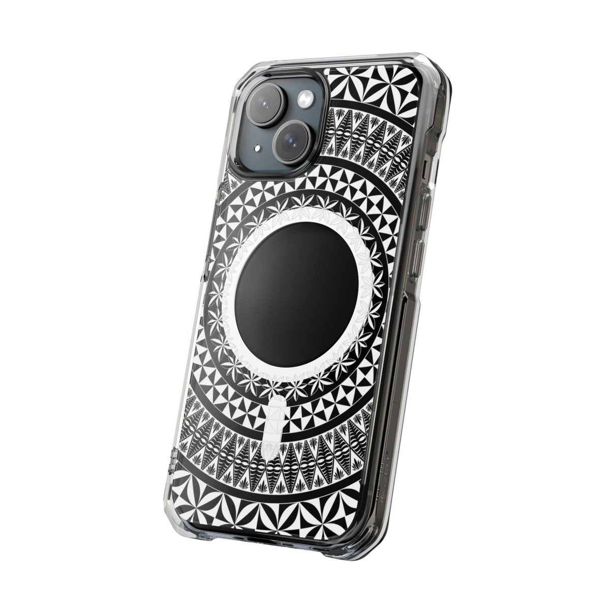 PasifikaOne MagSafe clear phone case with Tongan design, showcasing a transparent protective cover for iPhone.