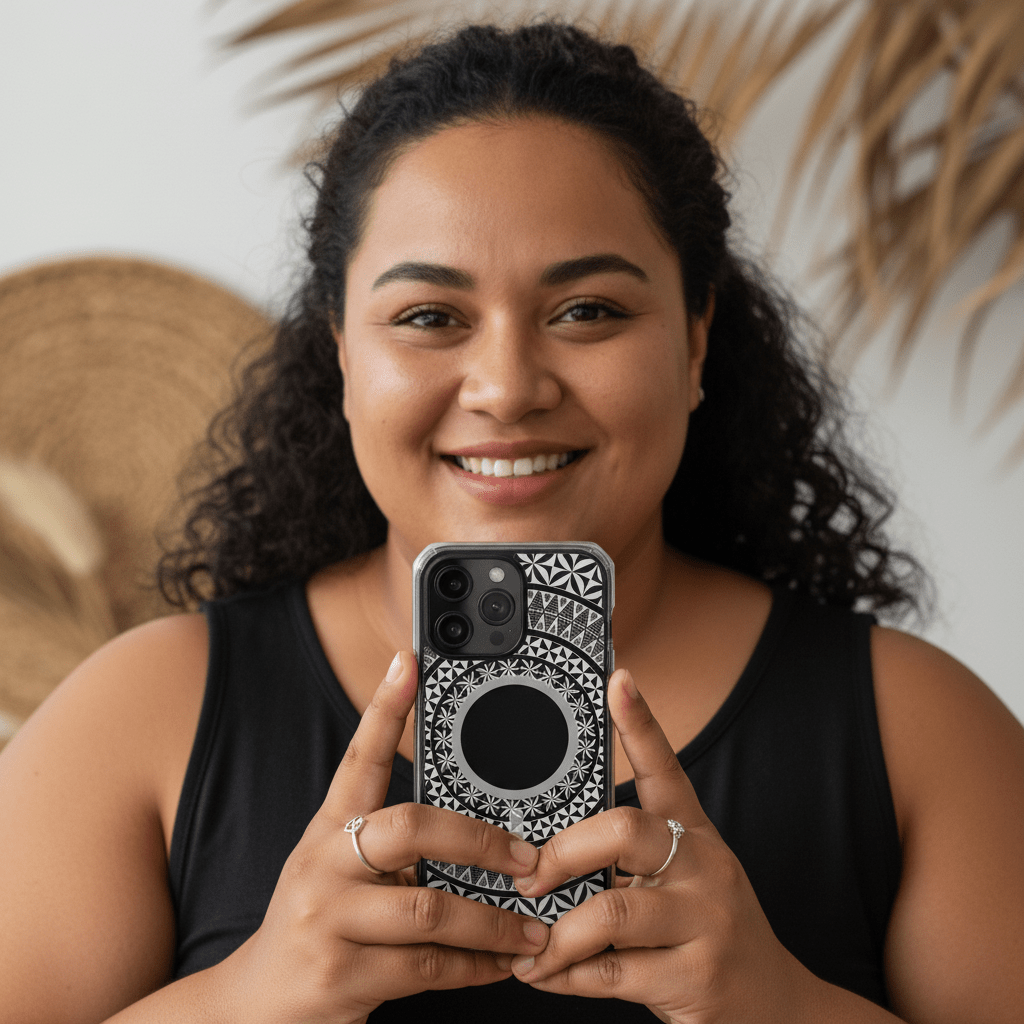 PasifikaOne MagSafe clear phone case featuring Tongan design, compatible with AU, NZ, and USA models, showcasing vibrant Tongan artwork.