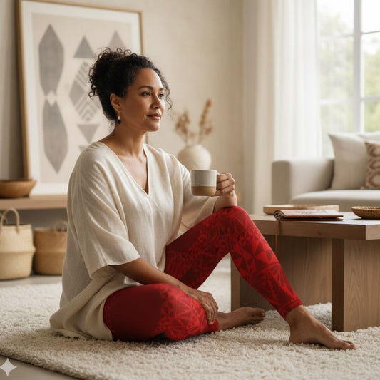 PasifikaOne Mid - Rise Leggings - Tonga Red - AU/NZ/USA - The Koko Samoa