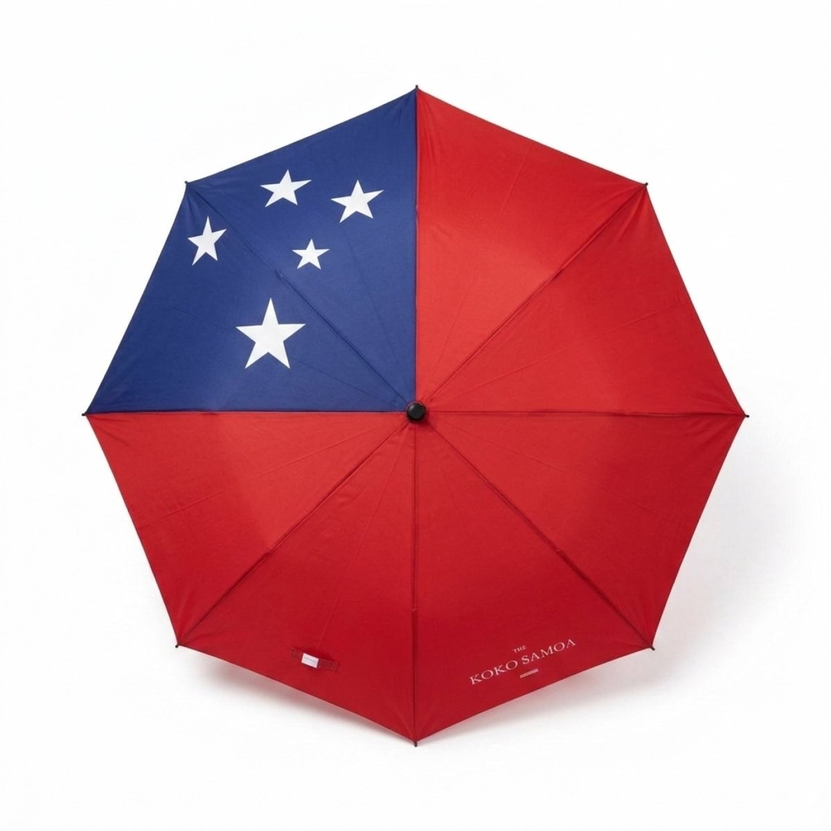 PasifikaOne Samoan Flag umbrella open, 48-inch size, featuring vibrant Samoan flag design and sturdy canopy.