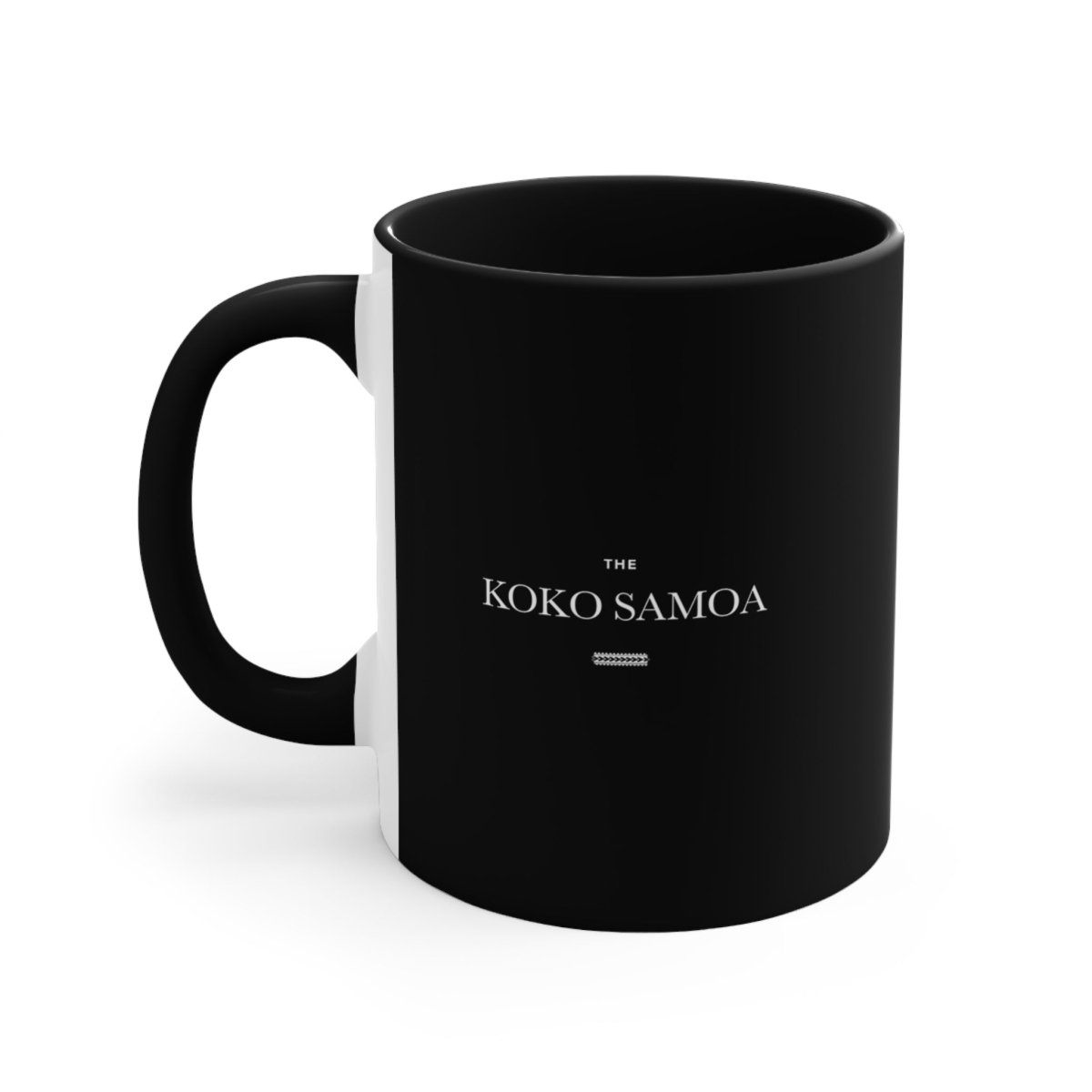 Black LimaLuxe™ 325ml mug featuring "Straight Outta Samoa" design, perfect for hot beverages, by Prima Printing.