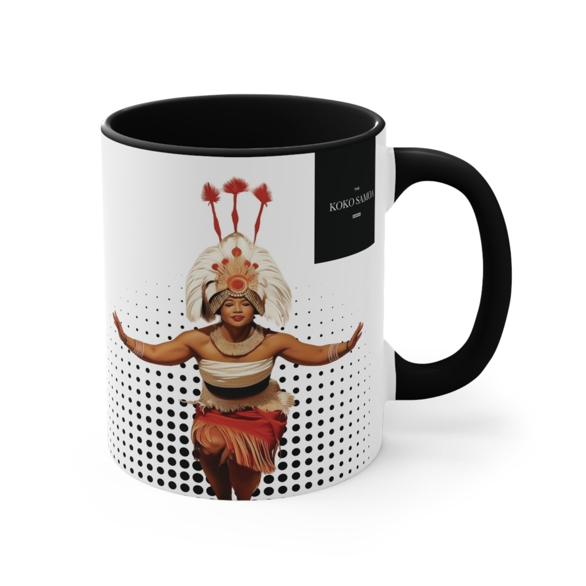 LimaLuxe™ 325ml Taupou mug by Prima Printing, black ceramic coffee mug with detailed design, ideal for hot beverages.