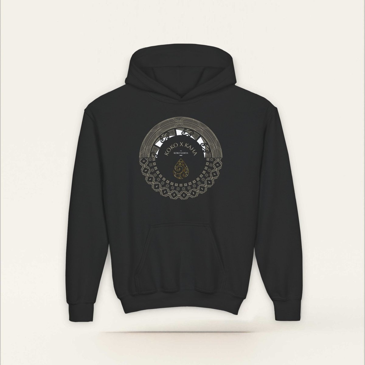 Black kids hoodie by Printify featuring PasifikaOne Aotearoa Samoa design, ideal for children in AU, NZ, and USA.