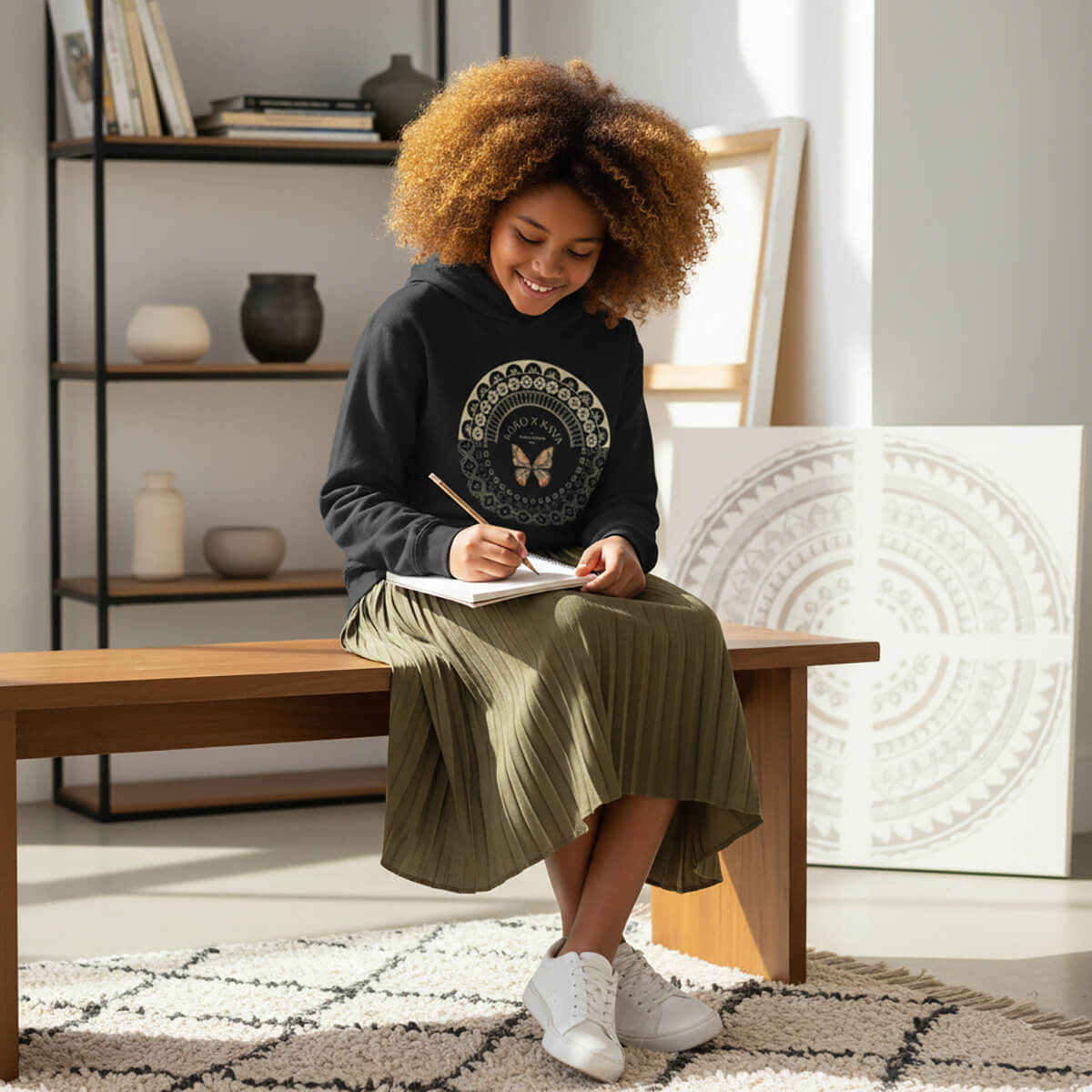 Black kids hoodie from Printify featuring PasifikaOne Fiji Samoa design, suitable for AU, NZ, and US sizes.