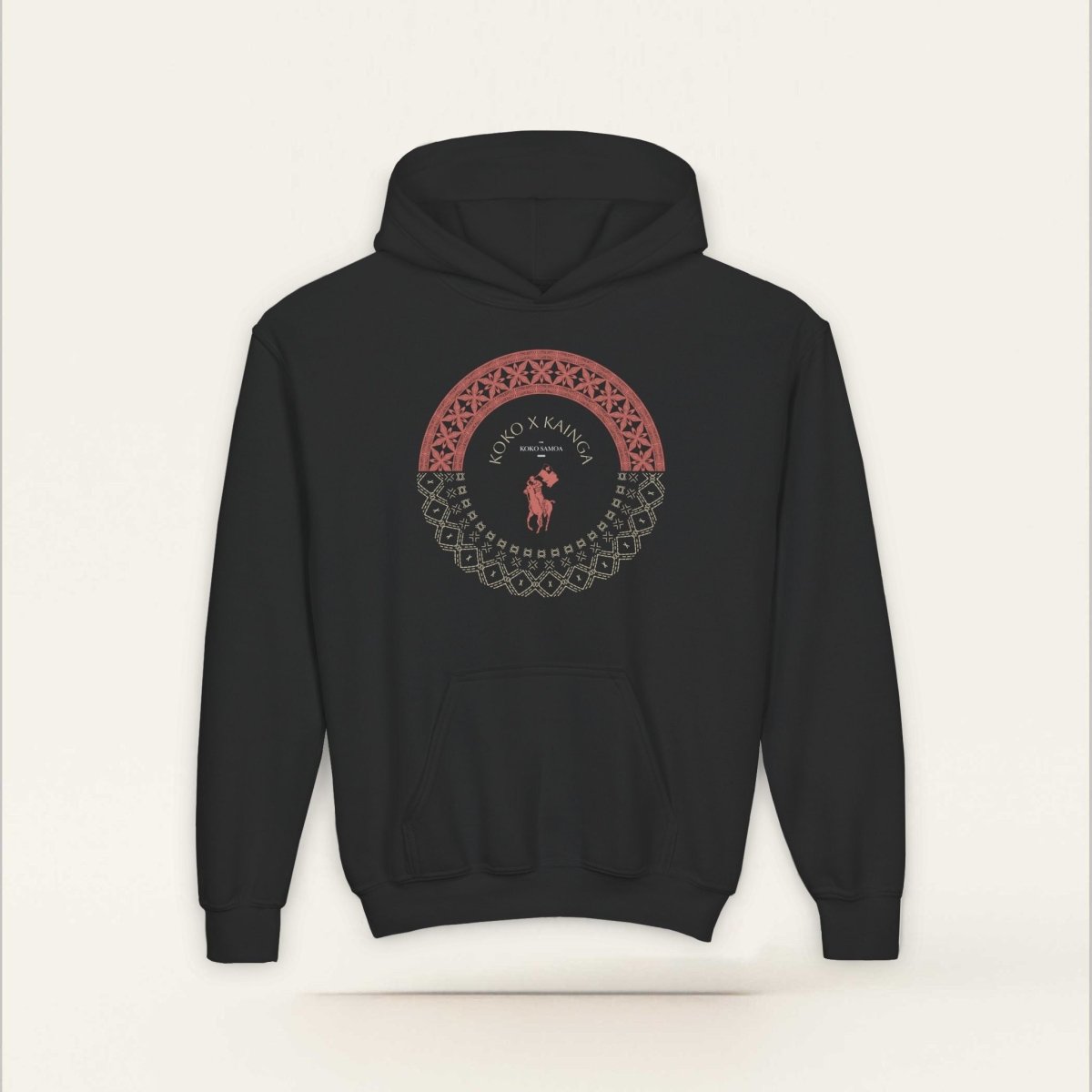 Black kids hoodie by Printify featuring PasifikaOne Tonga Samoa design, ideal for children in AU, NZ, and USA.