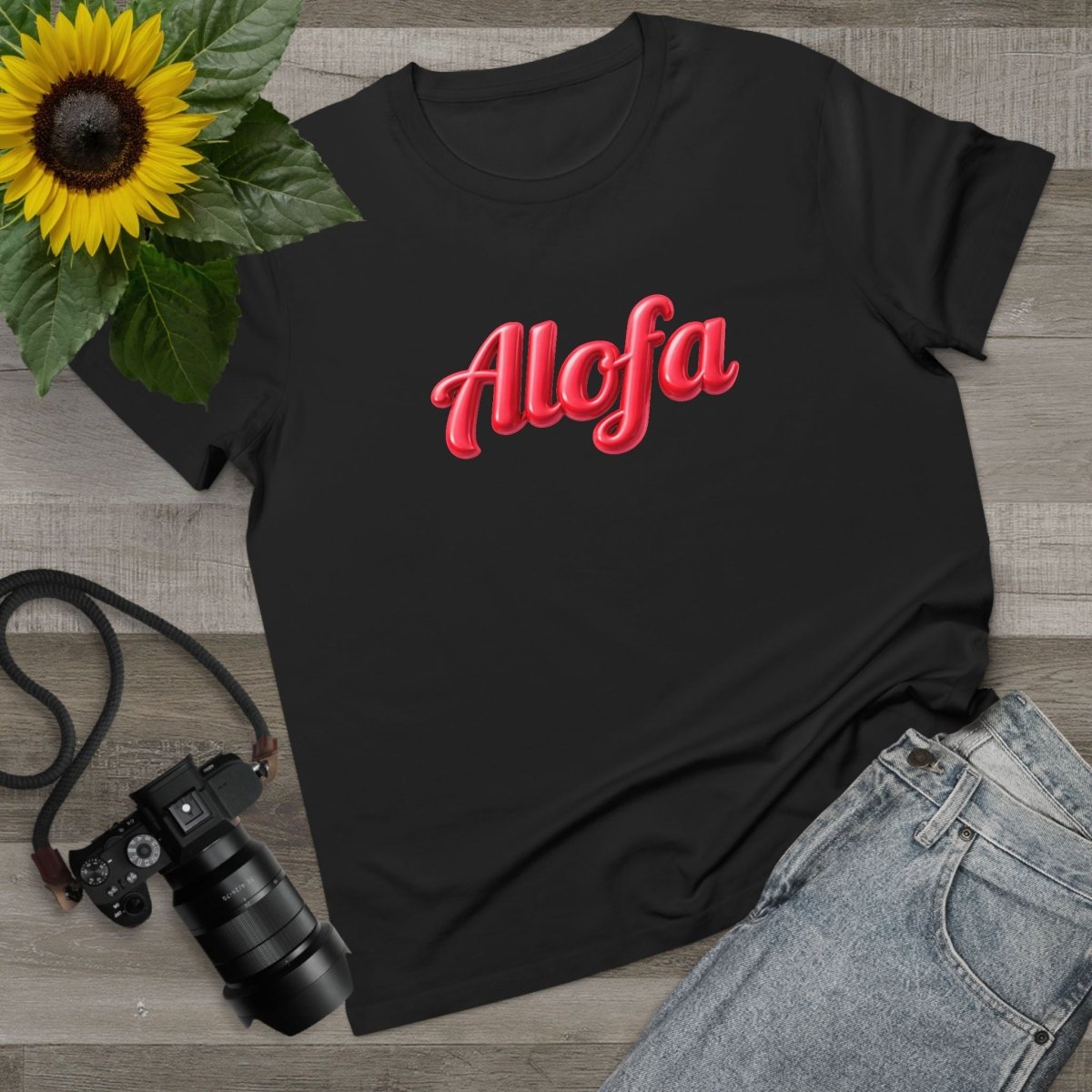 Black unisex Maple Tee by Alofa, soft women's casual t-shirt, featuring a relaxed fit and comfortable fabric.