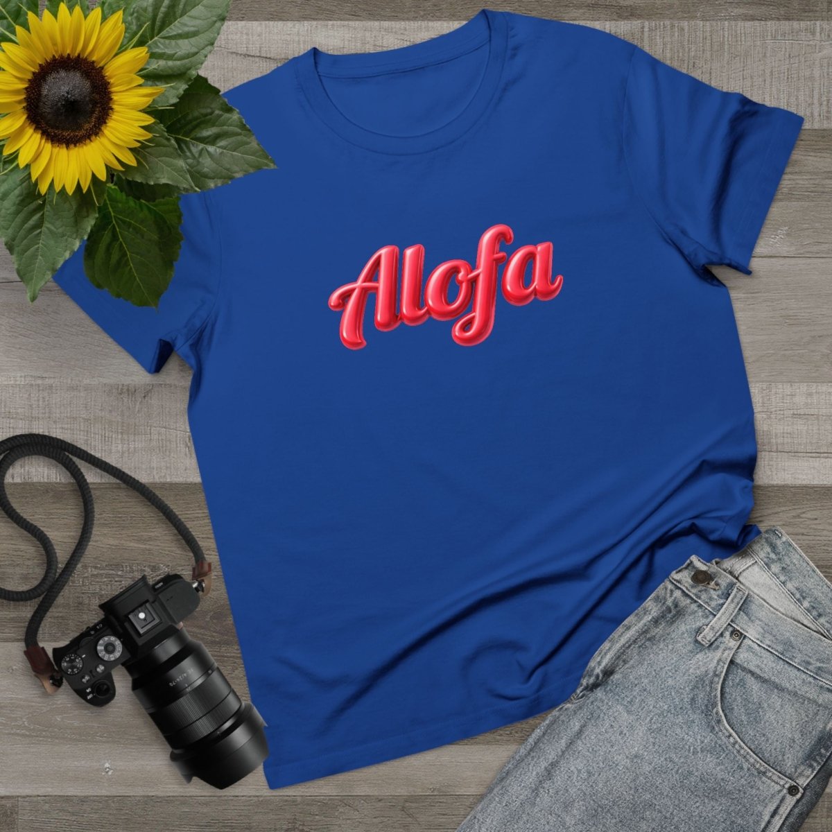 Black unisex Soft Women's Maple Tee by Alofa from The Print Bar, shown in XS size, laid flat to display the front design.