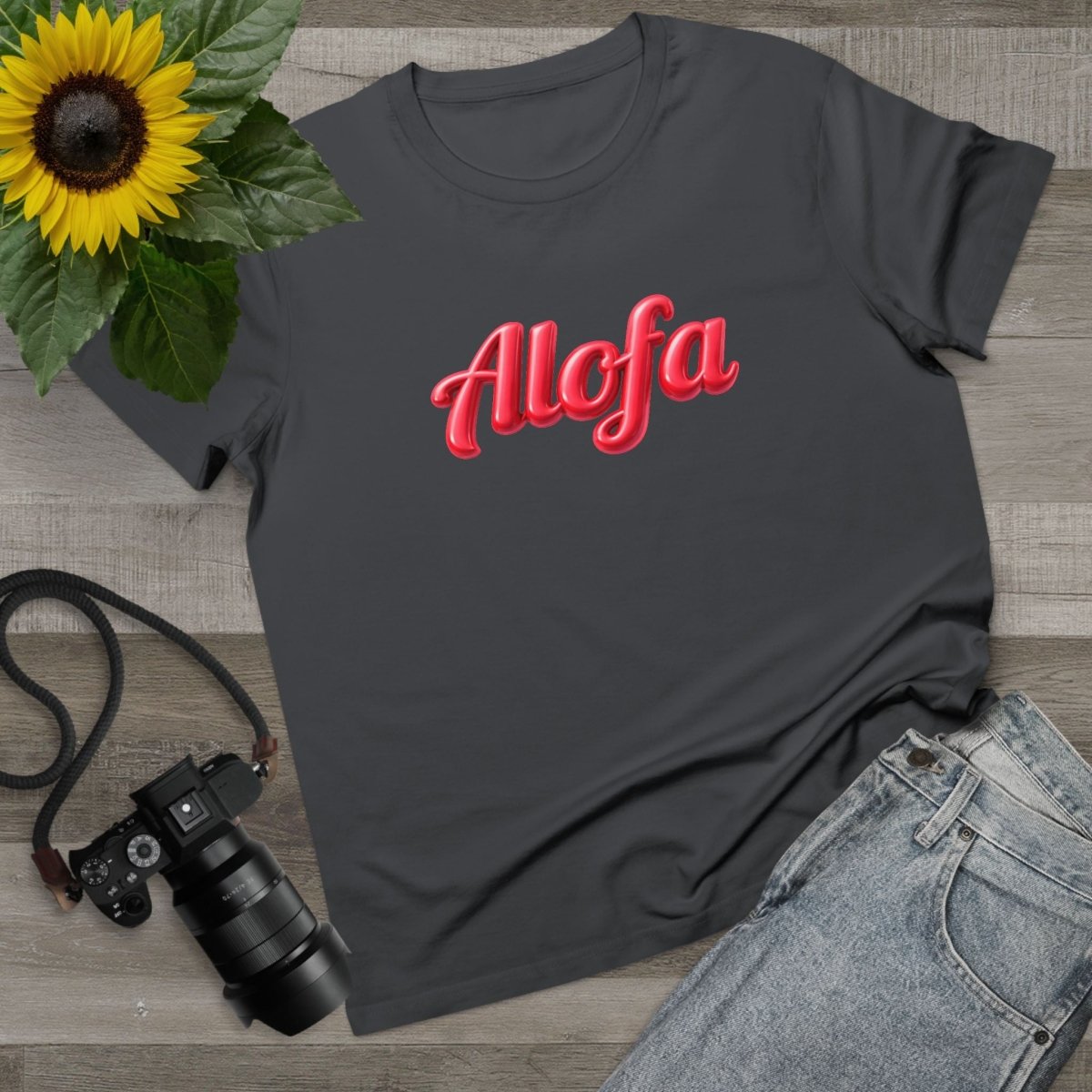 Black women's Maple Tee by Alofa, soft unisex T-shirt from The Print Bar, featuring a comfortable fit and natural fabric.