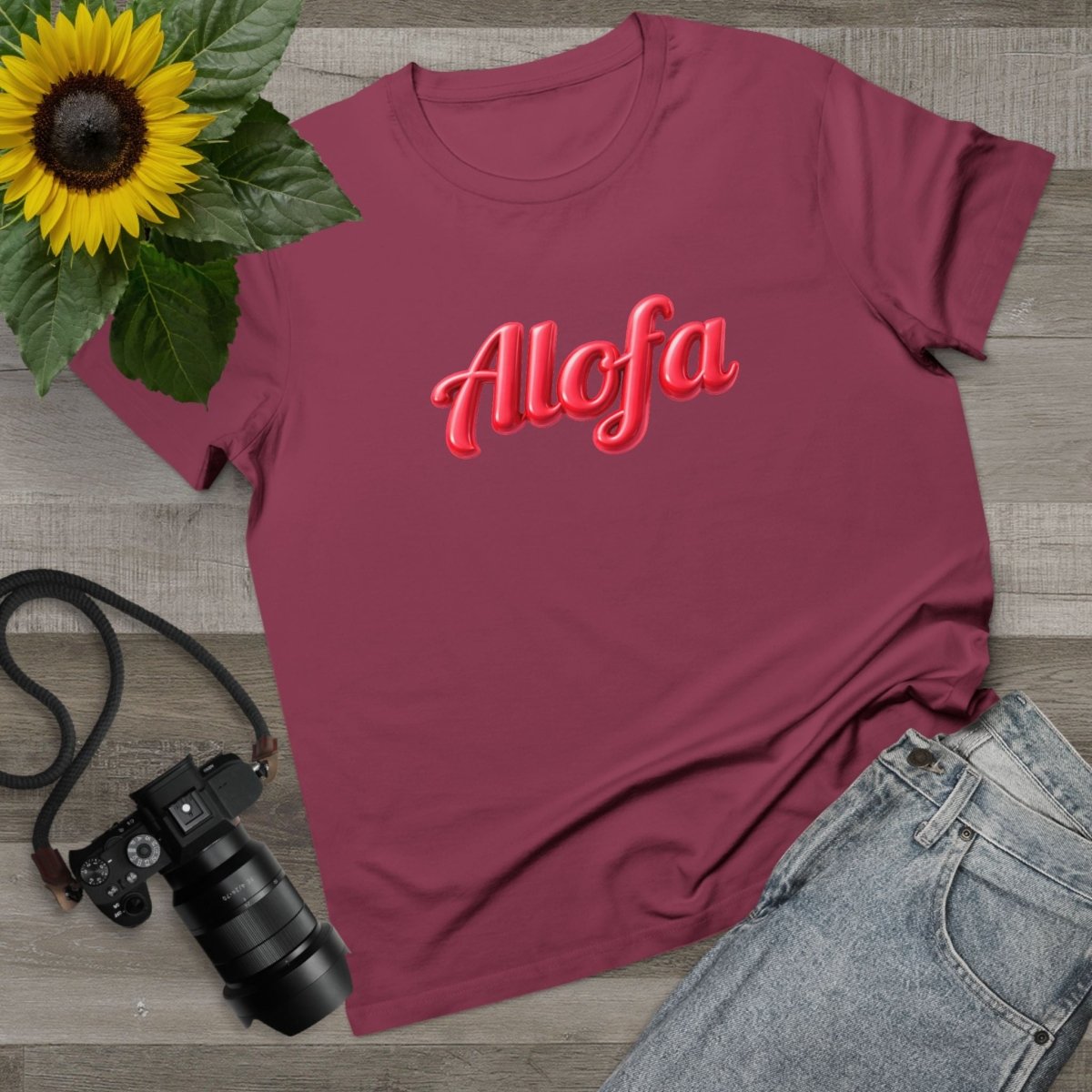 Black unisex soft women's Maple Tee by Alofa, featuring a comfortable fit and natural fabric, designed for casual wear.