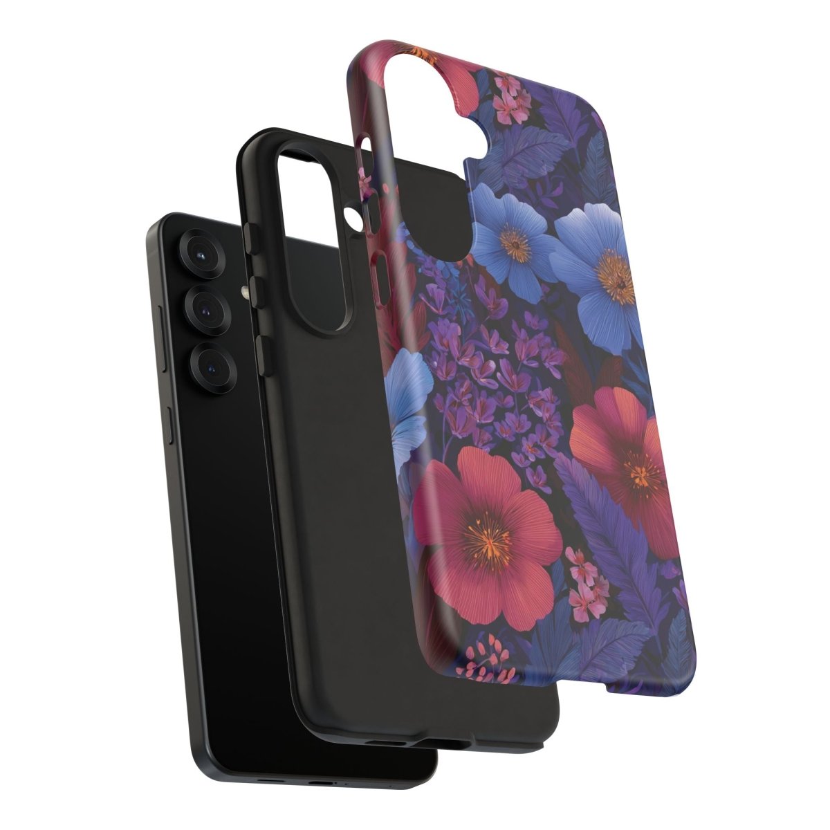 Samsung Tough Phone Case with Lavender Tropics design, featuring vibrant tropical floral artwork for Galaxy smartphones.