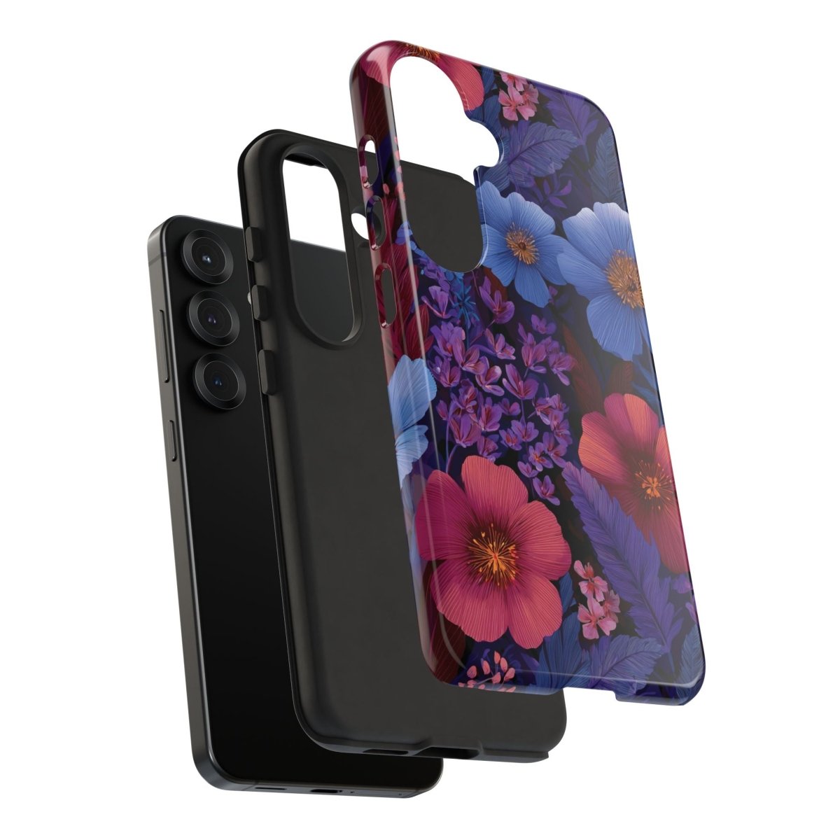 Samsung Tough Phone Case in Lavender Tropics design by Printify, featuring vibrant tropical patterns for Galaxy phones.