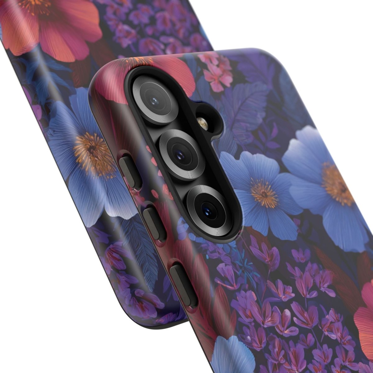 Samsung Tough Phone Case in Lavender Tropics design by Printify, featuring vibrant tropical patterns for Samsung smartphones.