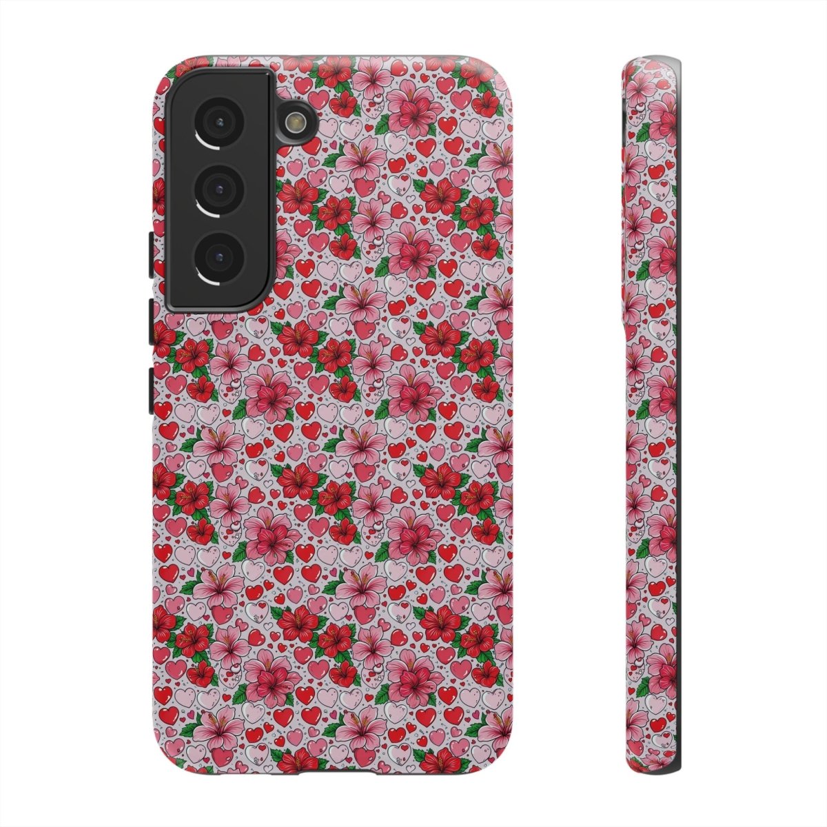 Samsung Tough Phone Case with Love & Aute design, printed by Printify, featuring a colorful, tropical-themed pattern for durable protection.