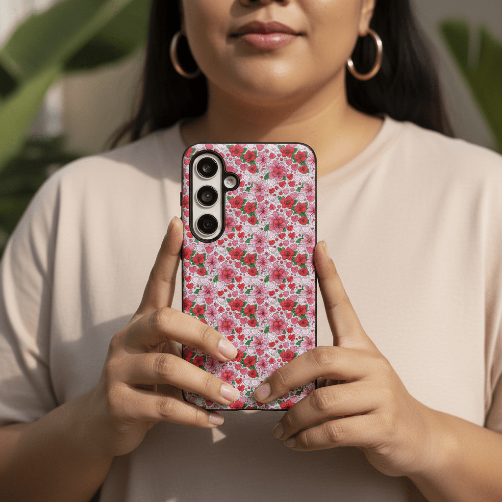 Samsung Tough Phone Case with Love & Aute design, featuring colorful Samoan motifs on a durable protective cover.
