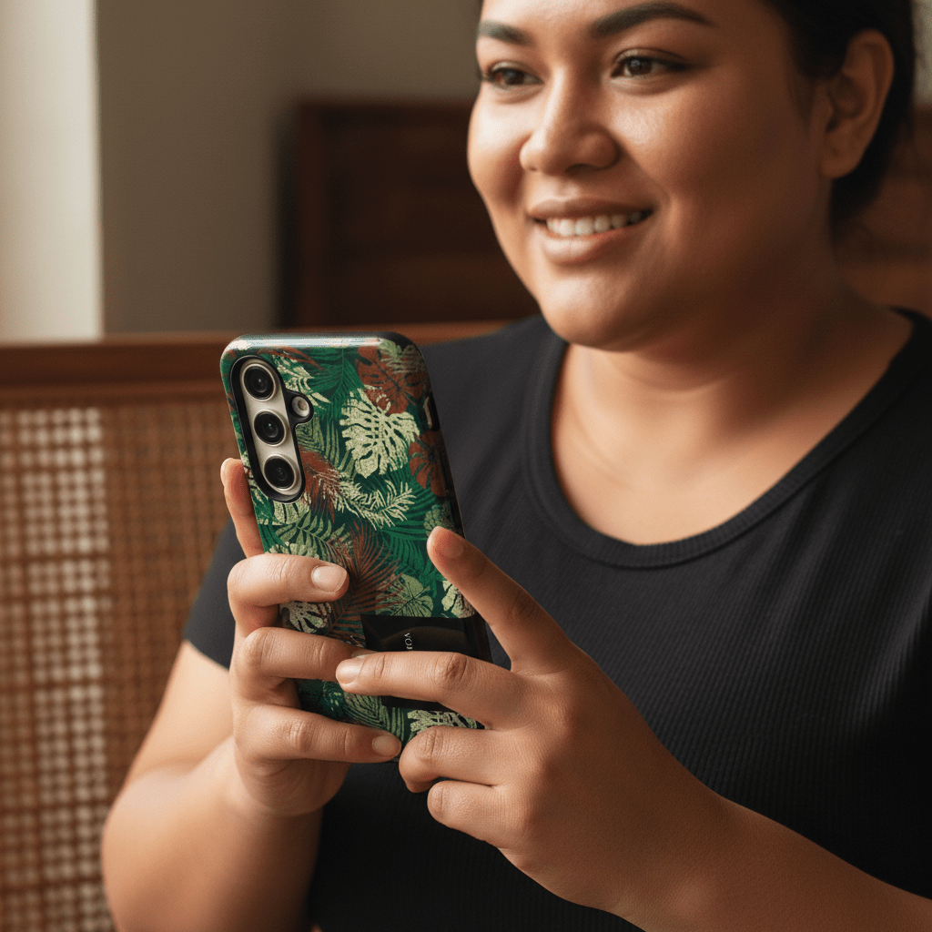 Samsung Tough Phone Case by WOYC in Tafatafa Greens, durable protective cover for Samsung smartphones with vibrant green design.