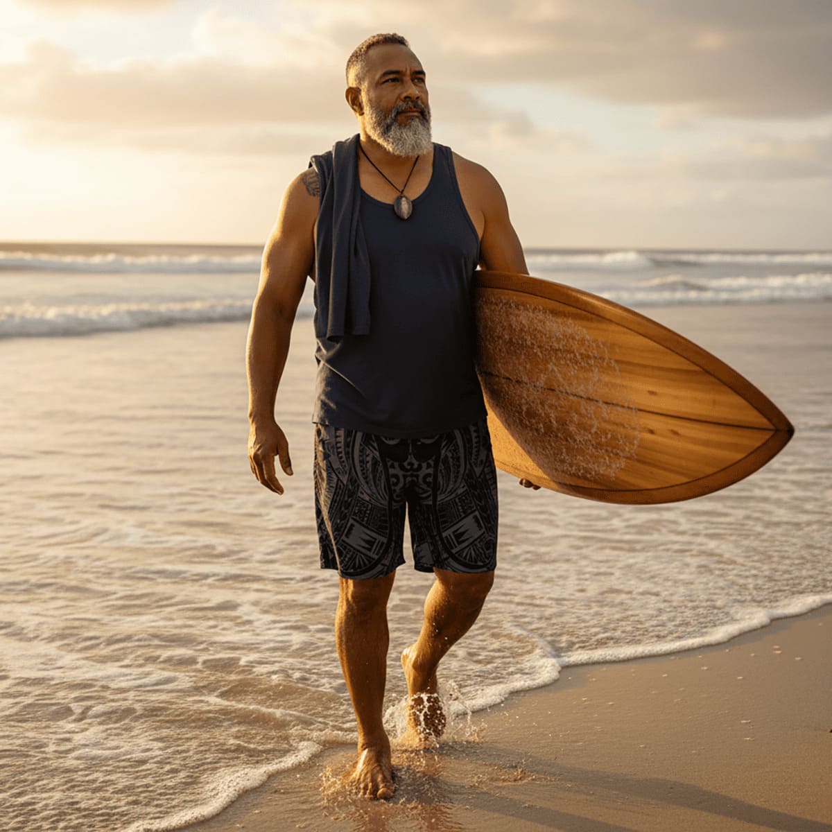 Men's Warrior board shorts by Smart Printee featuring a bold design with matching seam thread in a relaxed fit.