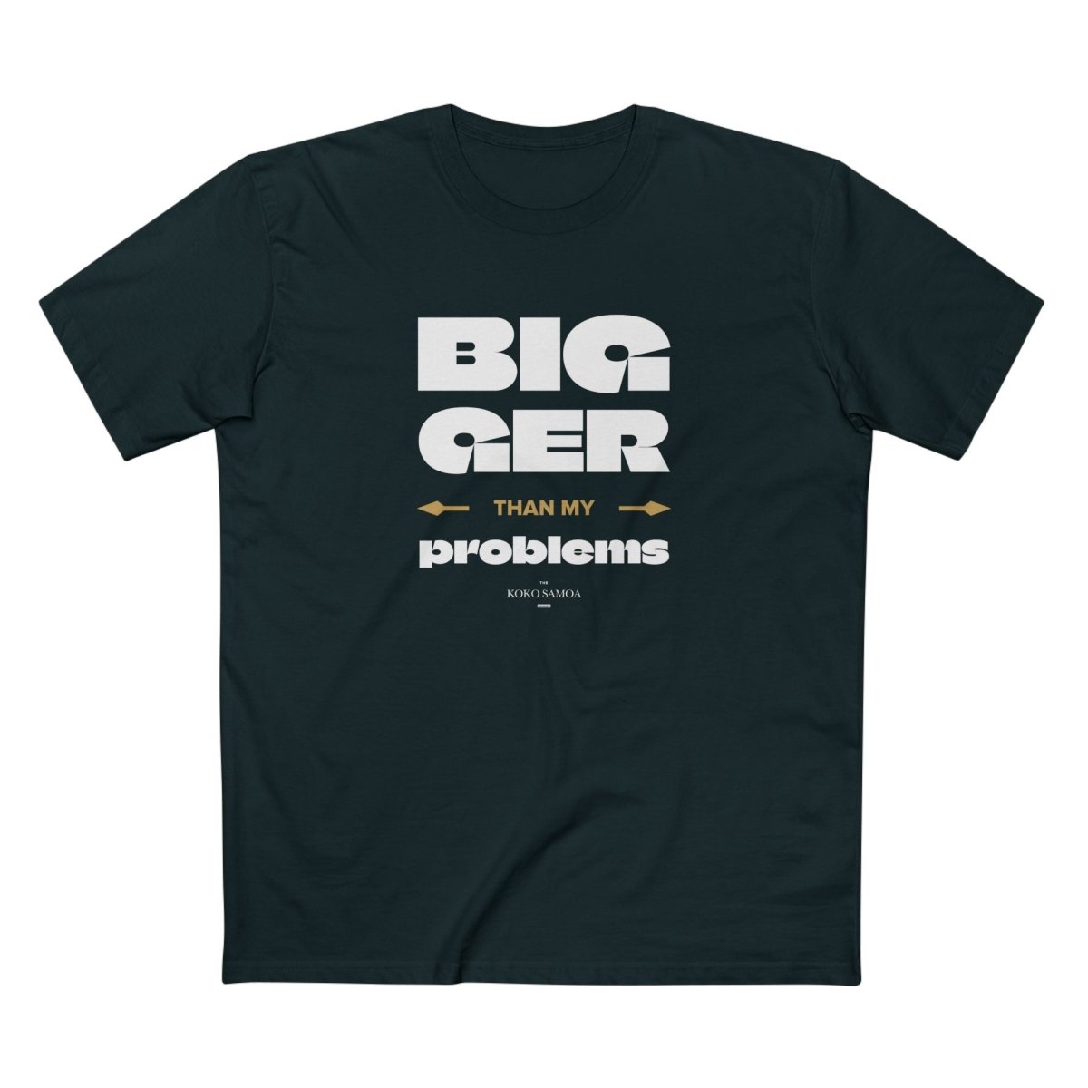 Soft unisex T-shirt from The Print Bar with "Bigger Than Problems" slogan, shown in a casual fit.